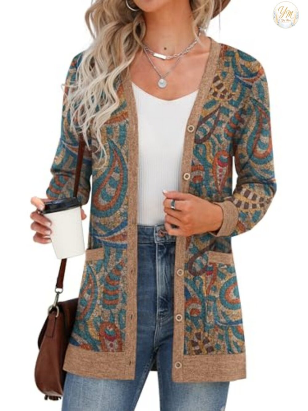 Women's Long Sleeve Open Front Ribbed Knit Cardigan Button Down Lightweight